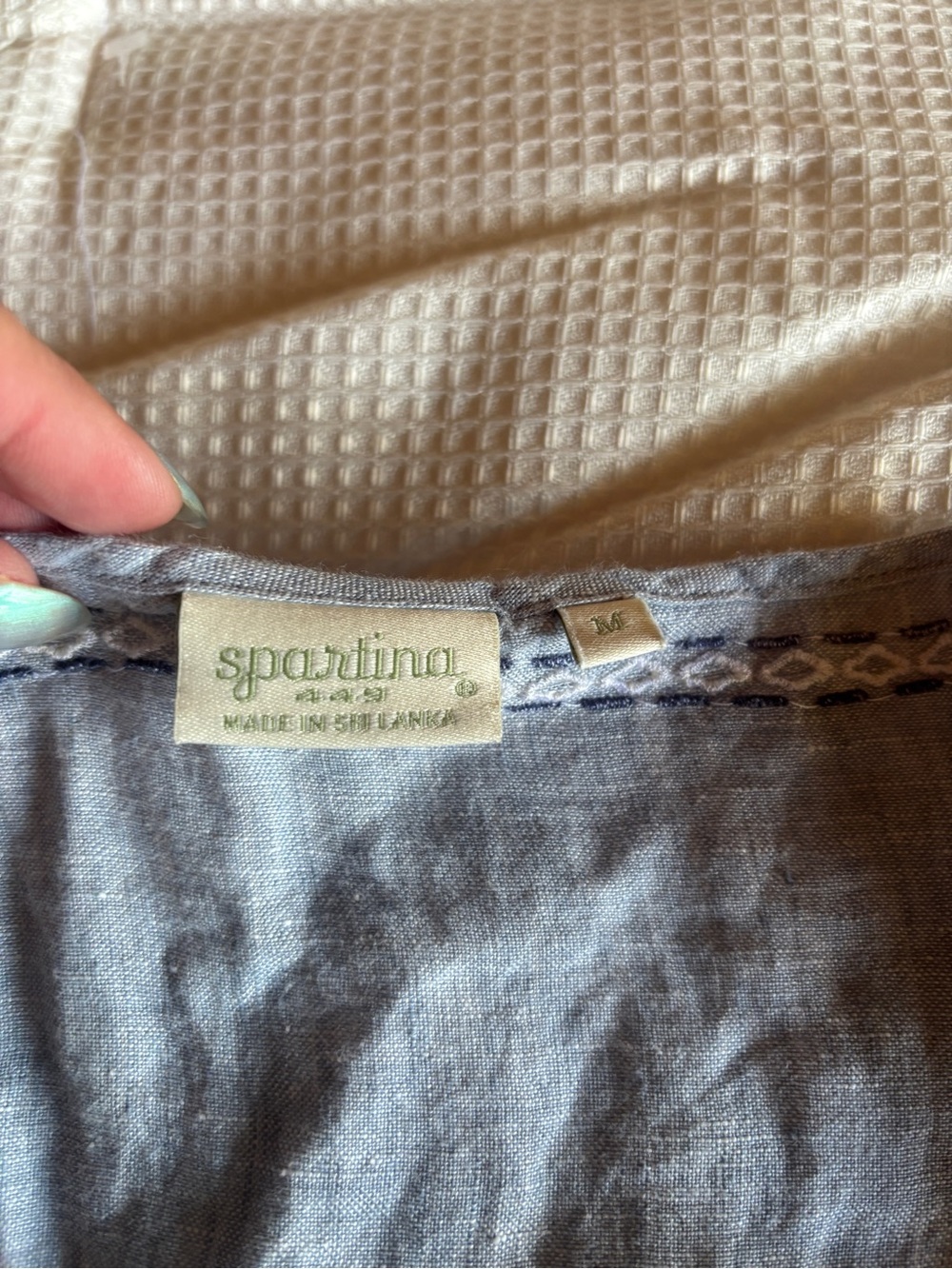 spartina 449 medium blue linen embroidered palm tree tunic dress coastal boho - Picture 6 of 9